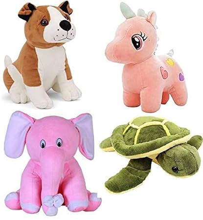 odin birds Pack of 4 Unicorn Dog Elephant & Tortoise Soft and Stuffed Teddy Bear,Soft Toys for Baby Boys/ Girls (30CM)