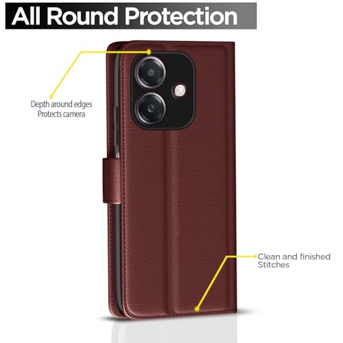 Image of Pikkme Flip Cover Leather Finish | Inside TPU with Card Pockets | Wallet Stand and Shock Proof | Complete Protection Flip Case for Oppo A3x 5G / A3x 4G / A3 5G (Brown)
