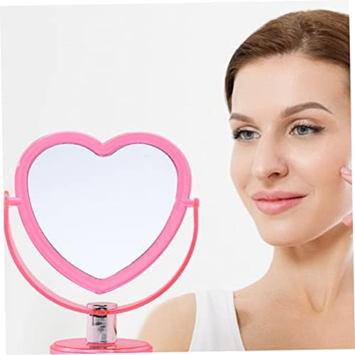 Heart Shape Mirror Love Heart Mirror Standing Mirror Doublesided Desktop Mirror Rotatable for Women Girls Makeup Cosmetic Tool 6.5x19cm - Pink