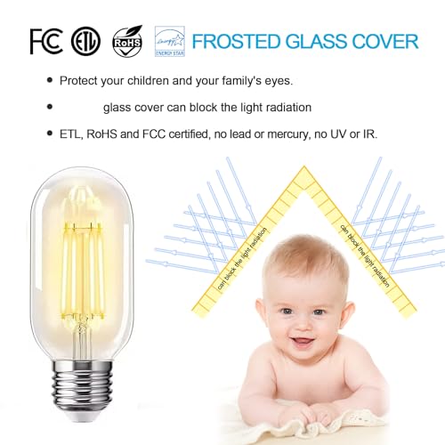 E26 LED Light Bulb 4W,Equivalent 40W,E26 Tubular Light Bulb Non Dimmable 2700K Warm White,Antique Clear Edison Filament Bulb,Pack of 6 by NOTOC - Image 4