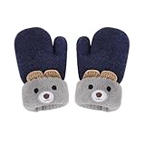 Holiberty Toddler Baby Knitted Winter Gloves Cable Mittens Cute Cartoon Bear Kids Boys Girls Thermal Thick Fleece Lined Gloves Wool Warm Knit Snow Ski Cold Weather Gloves Children Age 0-3Y