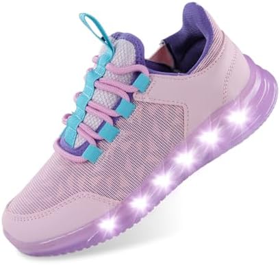 LOUGSIN Boys Girls Light Up Shoes Lightweight Mesh Breathable Adorable GlowDash LED Flashing Running Sneakers for Toddler and Little Kid, Purple Girls Light Up Shoes, 11 Little Kid