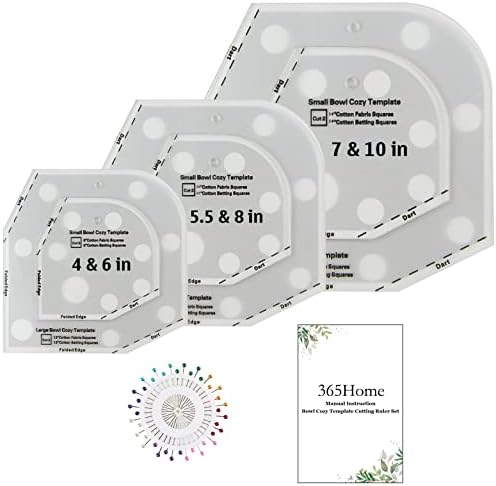 365Home Bowl Cozy Template 3 Sizes, Bowl Cozy Pattern Template, Bowl Cozy Template Cutting Ruler Set with 40 Pcs of Sewing Pin and Manual Instruction