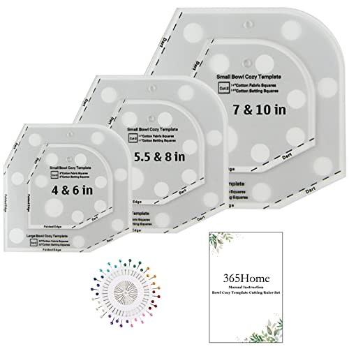 365Home Bowl Cozy Template 3 Sizes, Bowl Cozy Pattern Template, Bowl Cozy Template Cutting Ruler Set With 40 Pcs Of Sewing Pin And Manual Instruction #TOP22