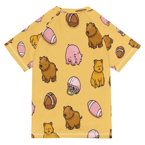 Boys Short Sleeve T-Shirts Ball Cartoon Animals Rashguard Kids Swim Shirts Sun UPF 50+2