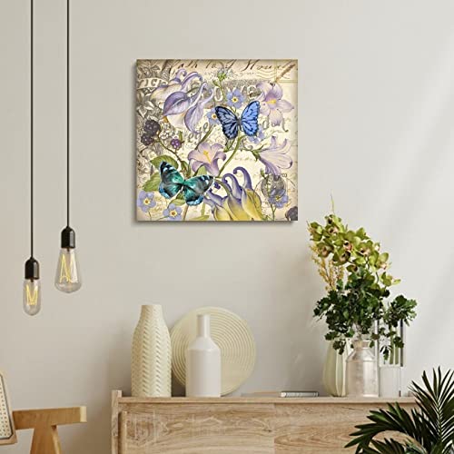 Tableau floral rétro violet encadré pour habiller un mur vide de bureau