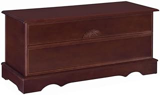 HomeStock Wooden Lift Top Chest with Carved Details - Dark Brown Storage Trunk