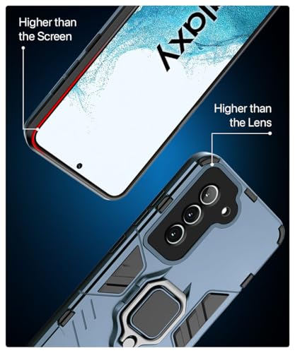 Image of WOW IMAGINE Shock Proof Back Case Mobile Cover for Samsung Galaxy S22 5G | Back Cover Case (Tough Armor | Hybrid PC + TPU | Ring Holder & in-Built Kickstand | Blue)