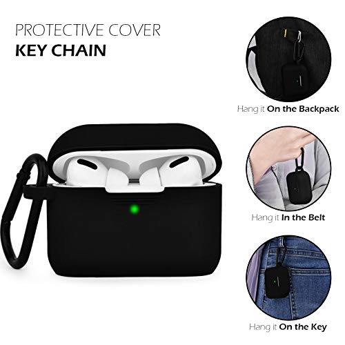 Image of GRIPP Rubon Silicone Case with Carabiner for AirPods Pro (1st Generation), 360 Shock Protection, Precise Cutout, Wireless Charging Support, Durable & Stylish - Black