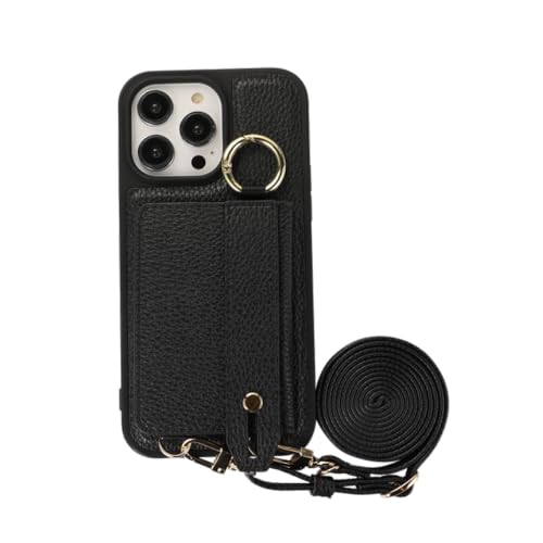 Étui en cuir iPhone 12 Pro avec porte-cartes et lanière sac à main pratique
