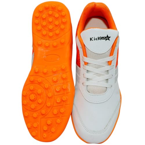 Image of KickStar Spark Cricket Shoes, White and Orange