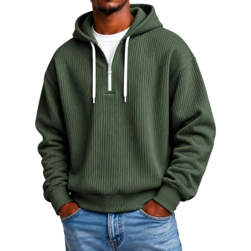 Mens Quarter Zip Hoodie Corduroy Pullover Long Sleeve Sweatshirt Casual - image 1