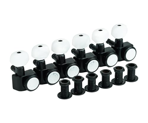 Image of Guyker 6 In-line Guitar Locking Tuners - 1:18 Lock String Tuning Key Pegs Machine Heads for Folk Classical Acoustic Electric Guitar - Pearl Buttons, Black