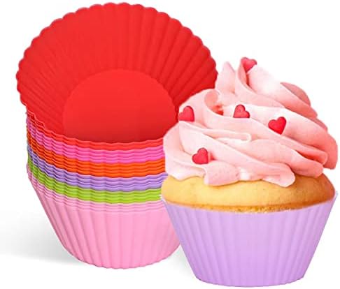 Reusable Silicone Cupcake Baking Cups 24 Pack, Non-stick Muffin Cupcake Liners 2.75 inch Silicone Muffin Cups for Party Halloween Christmas Bakery Molds Supplies (6 Rainbow Colors)
