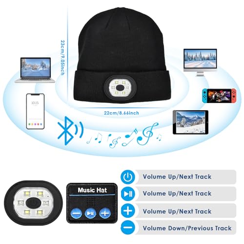 Lenski Geschenke für Männer, Geschenke Männer Geschenk Valentinstag für Ihn, Geburtstagsgeschenk Gadgets für Männer Männergeschenk, Bluetooth Beanie Mütze mit Licht