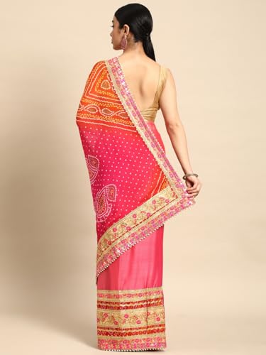 Image of Pandadi Saree Women's Elegance Chiffon Bandhani Saree with Heavy Lehenga Design
