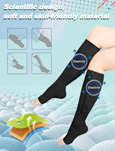Image of Athbavib 2 Pairs Compression Socks for Women & Men with Zipper 15-20 mmhg, Wide Calf Open Toe Plus Size Compression Socks Men, Knee High Compression Stockings for Flying Nurses Pregnant Women Travel
