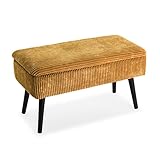 Versa Corduroy Taburete pie de Cama para el Dormitorio, Banco para el Hall o la Entrada, Baúl con Espacio de almacenaje, Medidas (Al x L x An) 37,5 x 42 x 79,5 cm, Algodón y Madera, Color Amarillo