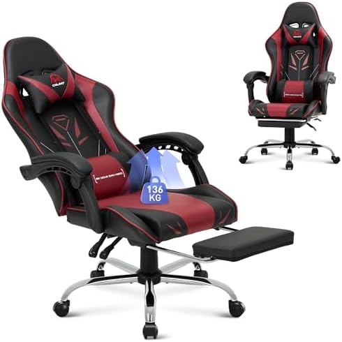 Bild 15 - COLAMY Gaming Stuhl, Computer Stuhl mit Fußstütze und Lendenwirbelstütze, höhenverstellbarer Gaming Chair mit 360°-Drehsitz und Kopfstütze, Video Gamer PC Stuhl, Ergonomische hohe Rückenlehne, Weiß