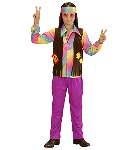 W WIDMANN MILANO Party Fashion - 73347 Les Enfants Costume Hippie Les Jeunes, T-Shirt, angenähte Gilet, Pantalon et Bandeau, Violet