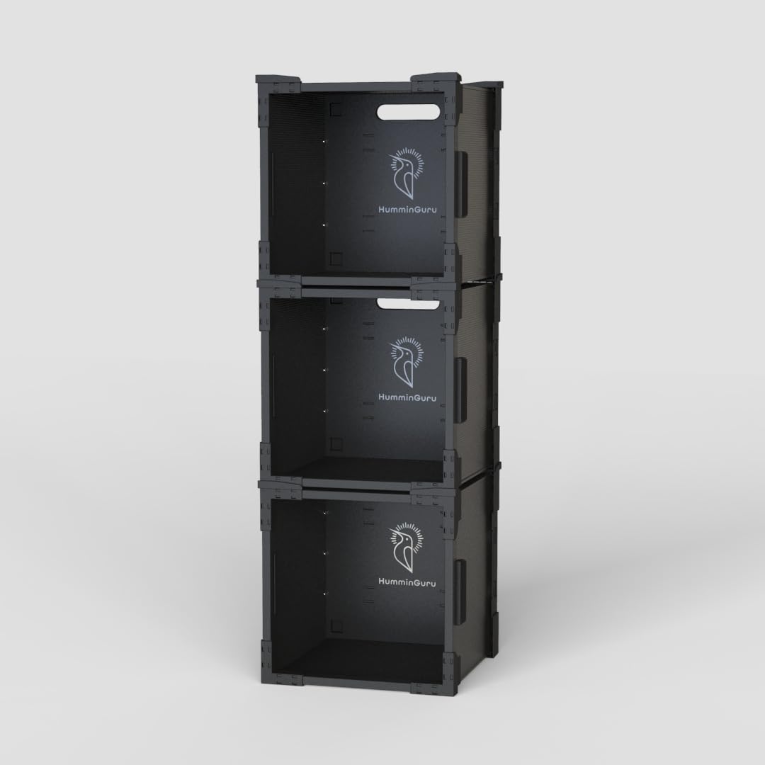 HumminGuru FlexiCube Caja para Guardar Discos de Vinilo Organizador Apilable 12 Pulgadas 70 LP Estante Modular Plegable (3 cubos)
