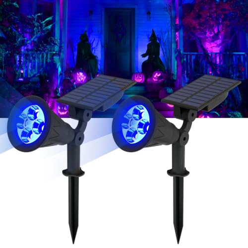 T-SUN Blue Solar Spot Lights Outdoor Waterproof, Solar Spotlights, 2 Pack