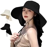 [YINEEN] UVカット帽子 レディース 日除け帽子 紫外線対策 日焼け防止【12cm大きいつば・首筋まで99％高遮光・小顔効果】 接触冷感 360度UVカット 軽量 通気性 撥水加工 吸汗 あごひも付き 折りたたみ あご紐 自転車 農作業 登山 海辺 (JP, アルファベット, Free Size, ブラック)