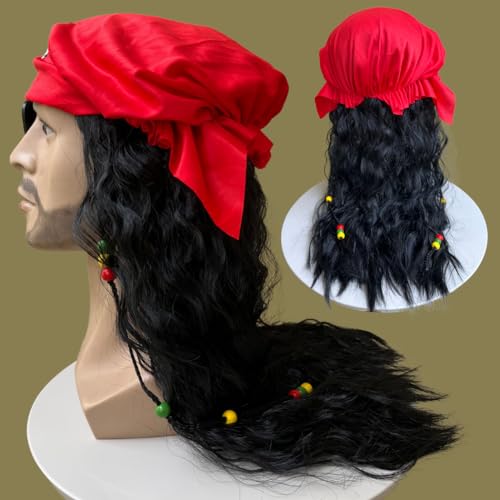 LIONSWIG, Peruca pirata com Tapa olho bandana one piece capitão jack