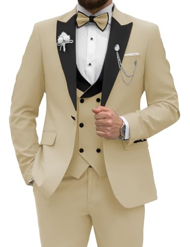 Wangyue Men's Tuxedo Suit 3 Piece Slim Fit Suit for Men Tuxedo for Men Wedding Party Dinner Prom