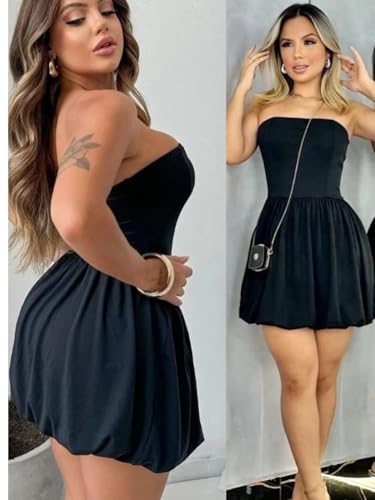 Vestido Curto Feminino Balone Tomara Que Caia Com Festa (BR, Alfa, Único, Regular, Regular, Preto)