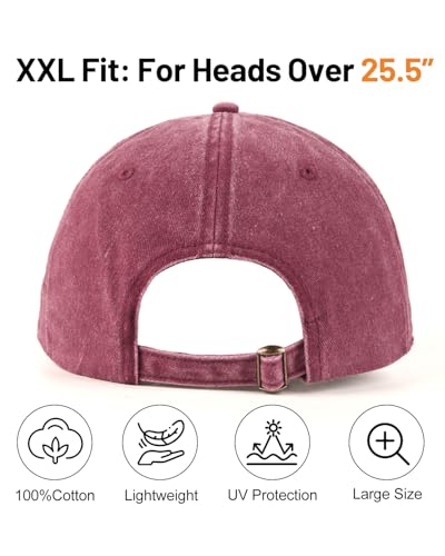 Image of XXL Baseball Cap For Big Heads, Soft Crown Washed Dad Hat, Oversized Denim Cap For Men Women Golf, Travel, Daily Wear