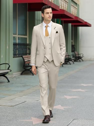 Image of Mens Suit Slim Fit 3 Piece Double Breasted Suit Men Formal Tuxedo Set Casual Wedding Prom Groom Suits