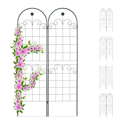 Relaxdays Set 2 Grigliati da Giardino per Rampicanti, in Metallo 180x50cm Design Arco e Cuore, ad Incastro, Verde Scuro
