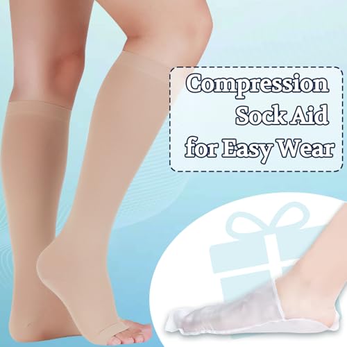 Image of Lin Performance Compression Socks for Women and Men, 20-30 mmHg Open Toe Knee High stockings, Leg Support for Daily & Travel Comfort (S, Beige)