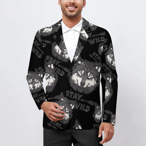 Stay Wild Wolf Adventure Mens Blazer Casual Two Button Lapel Suits Jacket Lightweight Business Coats2
