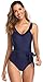 SHEKINI Costume da Bagno per Donna Intero Imbottito Scollo a V Volant Decorativa Beachwear Backless Regolabile Monokini Interi Mare da Spiaggia(S,A-Blu Scuro)