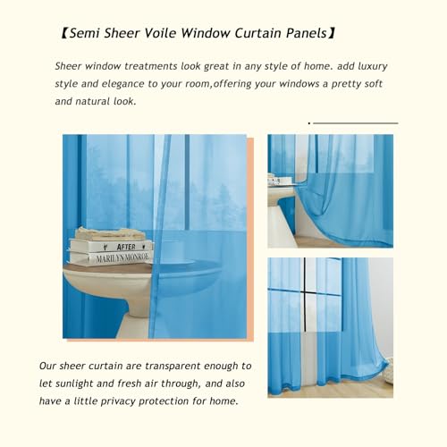 Voilage à oeillets haut de gamme en polyester doux couleur bleu ciel azur - 6