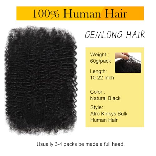 Afro Kinkys Bulk Human Hair 12Inch 60g/pack 100% Natural Black Human Hair For Making Micro Locs, Twists, Braids, Dreadlocks Extensions, Locs Repair, Crochet Braiding Hair - Image 3
