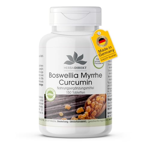 Boswellia Tabletten - mit Myrrhe und Curcumin - 150 Tabletten - mit Vitamin D3 | HERBADIREKT by Warnke Vitalstoffe - Deutsche Apothekenqualität