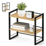CAAGGMM Schreibtisch Regal Organizer Holz, 40 x 20 x 37 cm Doppeldecker Schreibtischregal, Klein Regal Tischregal Schreibtisch, für Alltagsgegenstände, Bücher, Pflanzen, Schwarz