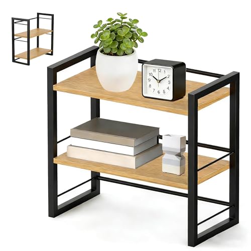 CAAGGMM Schreibtisch Regal Organizer Holz 40 x 20 x 37 cm Doppeldecker Schreibtischregal Klein Regal Tischregal Schreibtisch für Alltagsgegenstände Bücher Pflanzen Schwarz