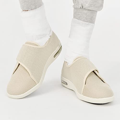 W&LESVAGO Women's Wide Width Diabetic Walking Shoes with Adjustable Closures,Non-Slip Lightweight Sneakers with Classic Air Cushion for Diabetic Edema Plantar Fasciitis(9#, Beige) by W&LESVAGO - Image 8