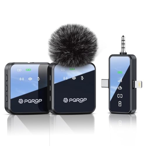 Image of PQRQP 3-in-1 Mini Microphone for iPhone /Android /Camera, Hi-Fi Audio, Wireless Microphones, 328ft Range, 20H Battery, Lapel Mic with Noise Reduction for Live Streaming, TikTok, YouTube (Graphite Gray)