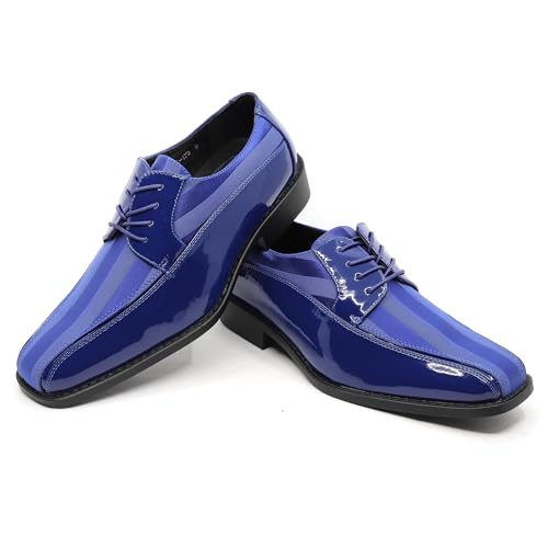 Image of Men's Oxford Lace up Striped Satin Patent Tuxedo Dress Shoes MC-179