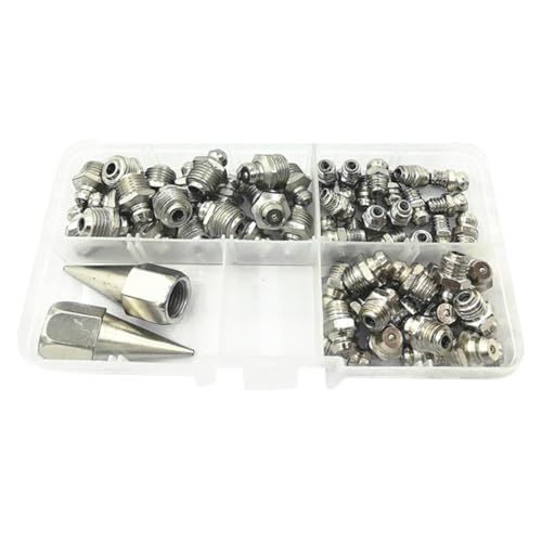 SHINEOFI Kit de Boquillas de Engrase Surtidas 62 Piezas 2 Puntas para Pistola de Grasa M6 M8 M10 Accesorios de Engrase Angular Tornillo para Taller Automotor Estuche Plástico de