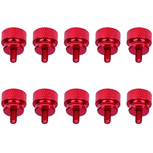 HELIFOUNER 10 Pieces 6-32 Thread, Red Color Anodized Aluminum Computer Case Thumbscrews, Thumb Screws for Computer Case/Cover/Power Supply/Hard Drives