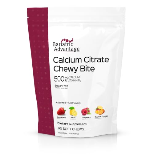 Bariatric Advantage Calcium Citrate Chewy Bites 500 mg - Highly Absorbable & Digestible - Vitamin D3 - Easily Chewable Calcium Supplement - Assorted Fruit - 90 Count