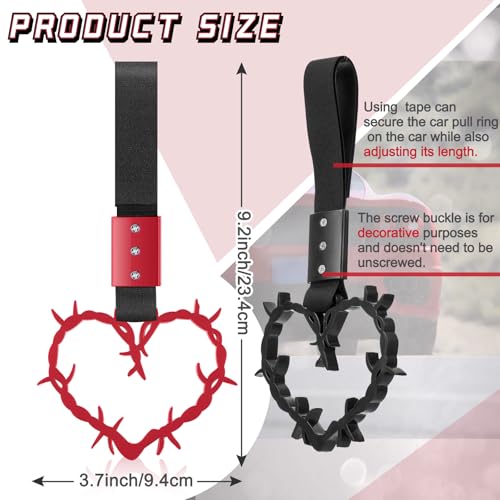 Image of Fabbay 2 Pieces Heart Handle Keychains Car Accessory Heart Hand Strap Drift Charm for Car Interior Exterior Decoration(Red and Black,Thorns Style)