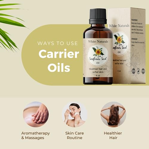 White Naturals Sunflower Seed Oil, Organic & Pure, Cold-Pressed, Moisturizing & Nourishing Dry Skin, Hair, Body Oil, Natural Sunflower Carrier Oil For Massage thumb #2