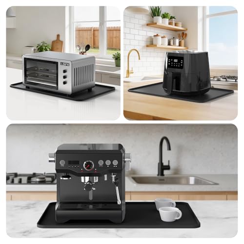 Image of Silicone Mats for Kitchen Countertop, 24x16 inch Heat Resistant Mats for Air Fryer, Non-Slip Counter Protector Pad for Ninja, COSORI, Cuisinart, Coffee Maker, Toaster, Oven - Dishwasher Safe, Black